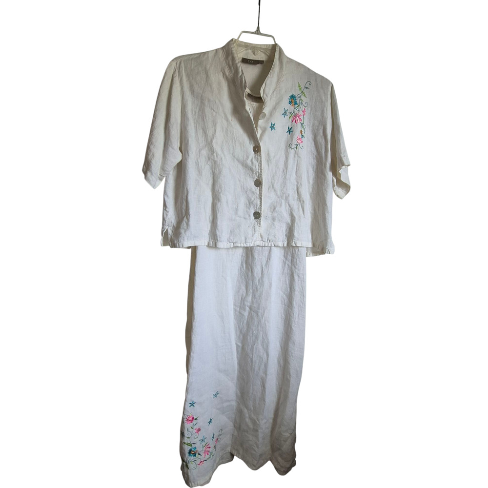 Ivy Petite Size10P Dress and Shacket Linen Embroidered Y2K Maxi Cottage Vintage